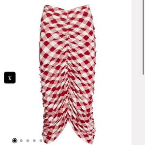 Norma Kamali shirred gingham skirt